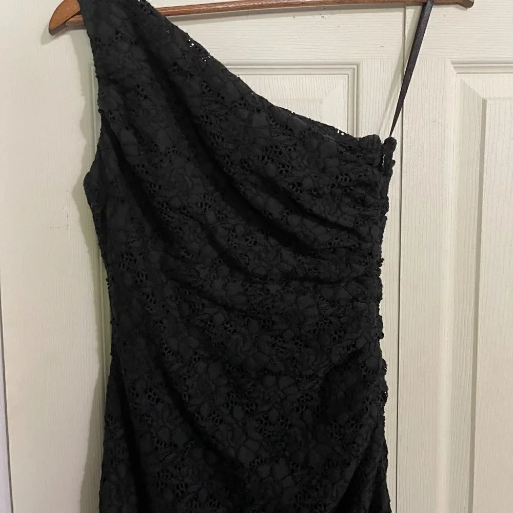 Lauren Ralph Lauren Womens Black One Shoulder Floral Eyelet Ruched Dress Size 4